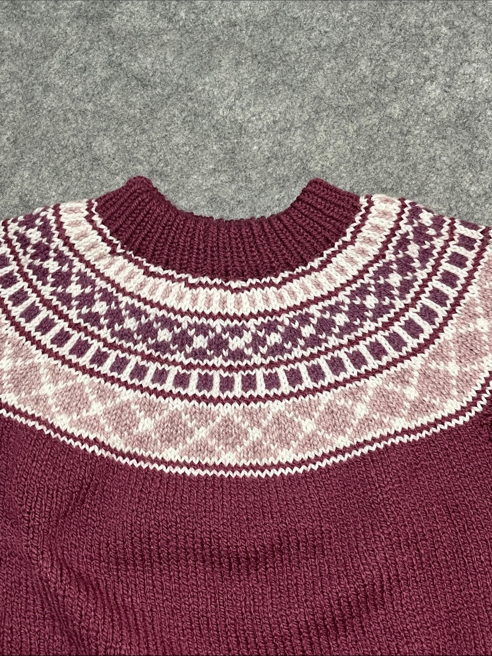 Women's Hand Knit Maroon Nordic Yoke Fair Isle Sweater - Picture 3 of 3